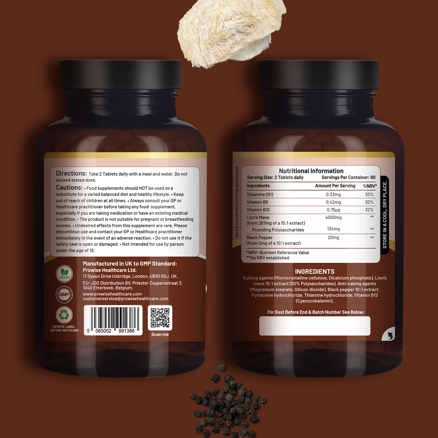Lions Mane Mushroom Supplement 4000mg with Vitamin B1, B6, B12 & Black Pepper - Image 2