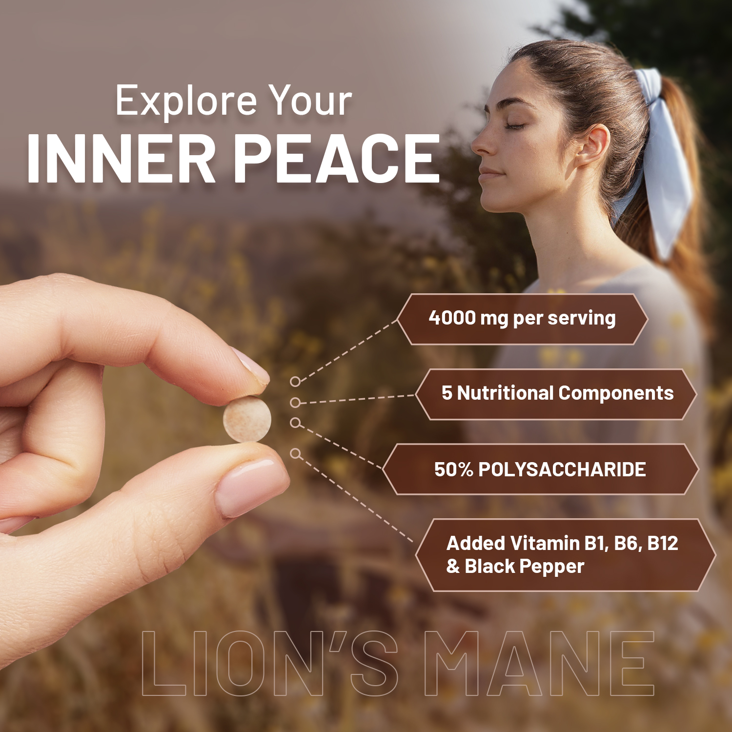 Lions Mane Mushroom Supplement 4000mg with Vitamin B1, B6, B12 & Black Pepper - Image 4