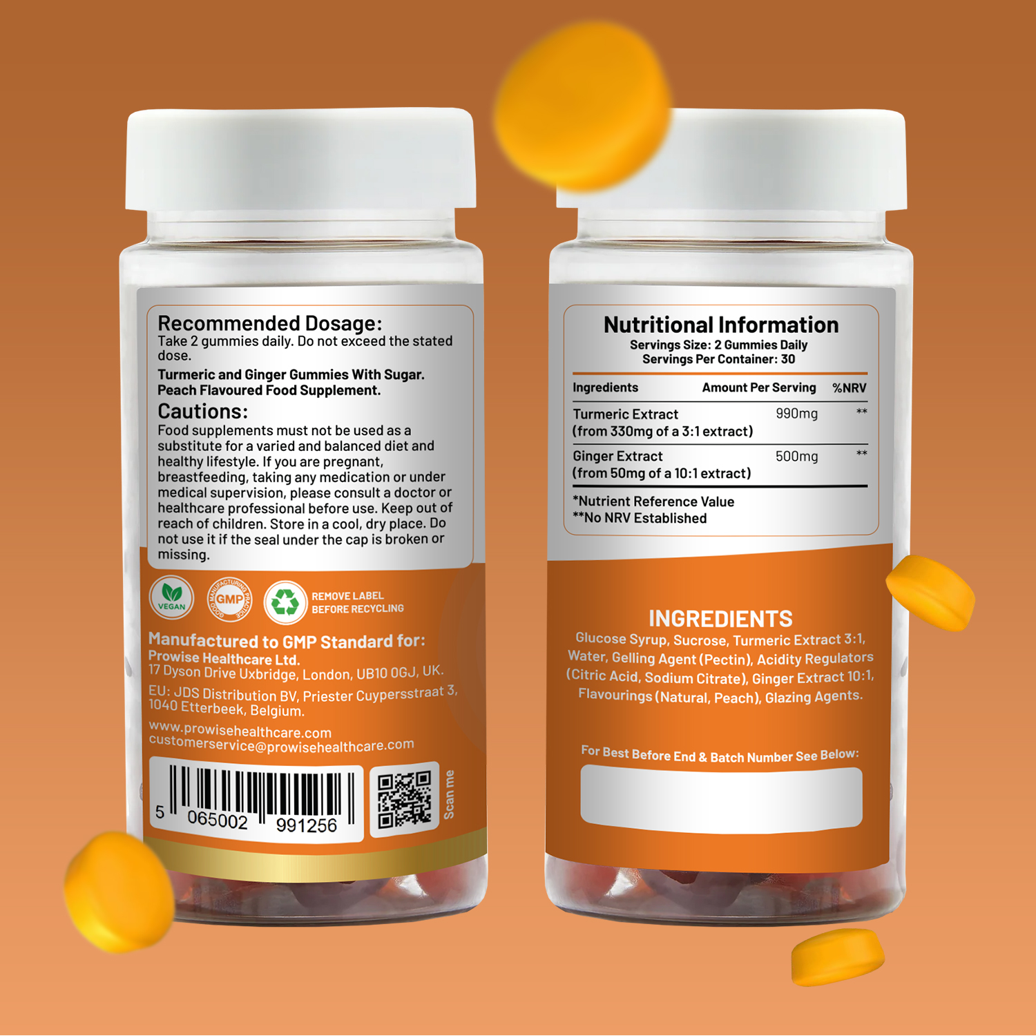 Turmeric and Ginger Gummies | 60 Vegan Pro Gummies | Natural Peach Flavour - Image 2