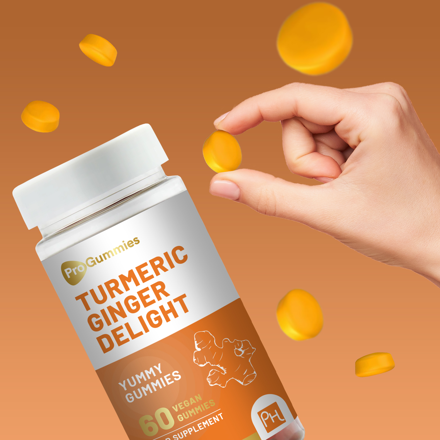 Turmeric and Ginger Gummies | 60 Vegan Pro Gummies | Natural Peach Flavour - Image 3