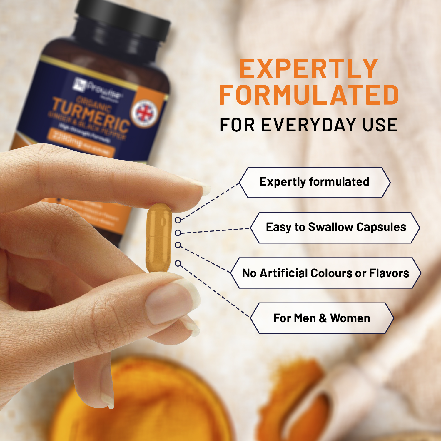 Organic Turmeric 2280mg (High Strength) with Black Pepper & Ginger - 180 Vegan Turmeric Capsules - Image 4